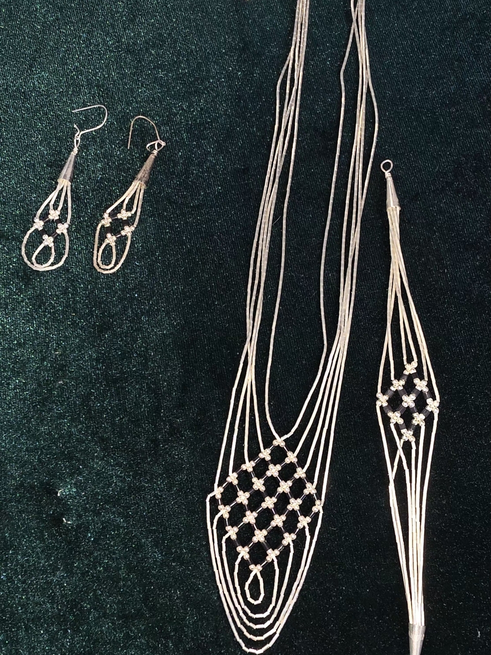Silver Multi- Strand Lattice Necklace, Bracelet & Earring Set